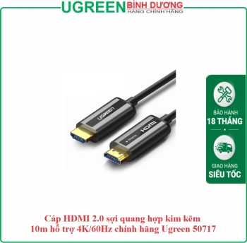 Cáp HDMI 2.0 sợi quang hợp kim kẽm 10m hỗ trợ 4K/60Hz chính hãng Ugreen 50717